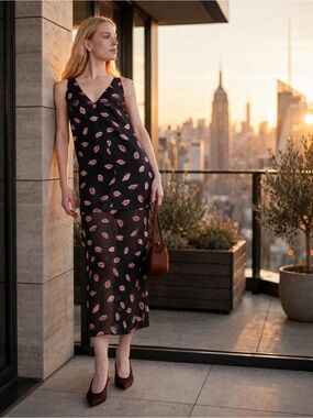 ALTUZARRA Katrin layered printed silk-twill and chiffon midi dress lipstick sz 6
